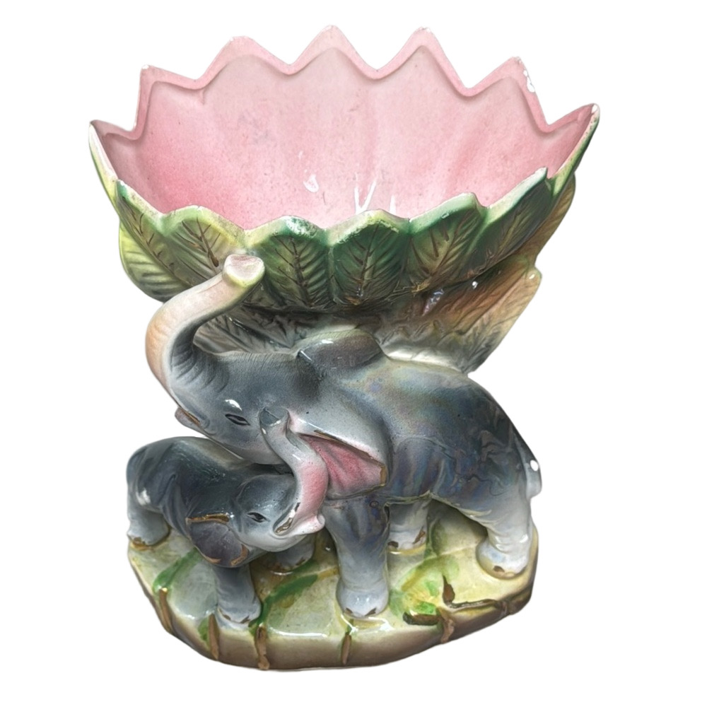 Vintage Japan Mid-Century Porcelain Luster Glazed Elephant Vase Planter